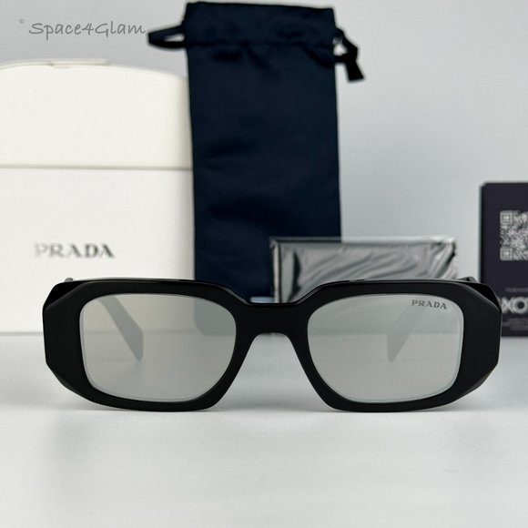 NEW Prada PR17WS 1AB2B0 Black Gray Mirrored Silver Square Unisex Sunglasses - Picture 4 of 15